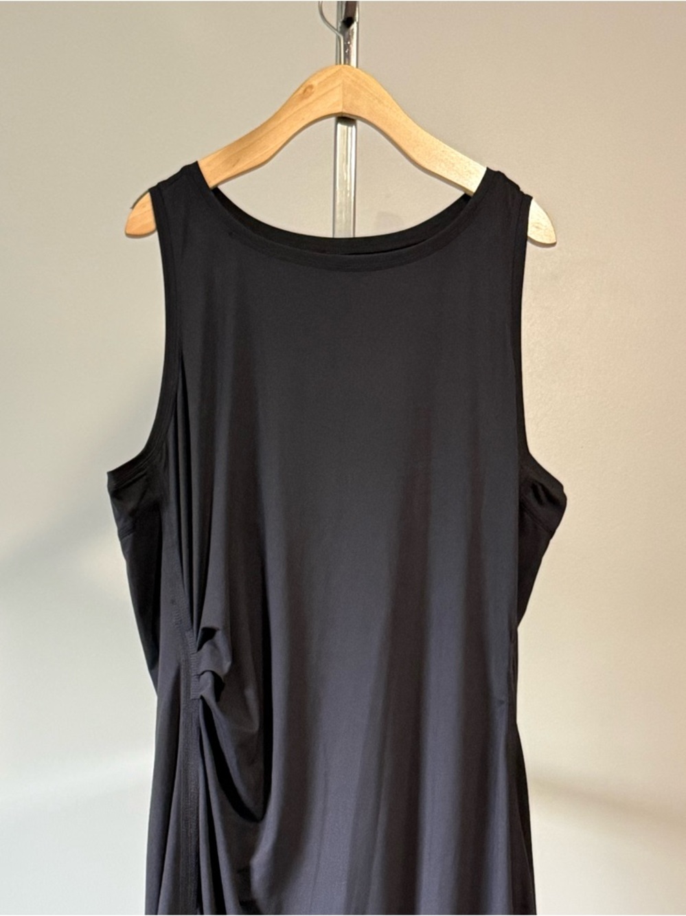 Zuda Z-Cool Sleeveless Midi Dress with Side Drape Detail Color: Black Size: 1X - Picture 4 of 17